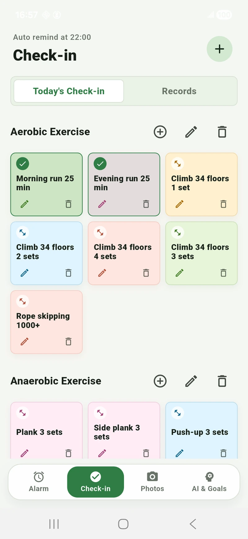Fitness Check-in screen in Movetic