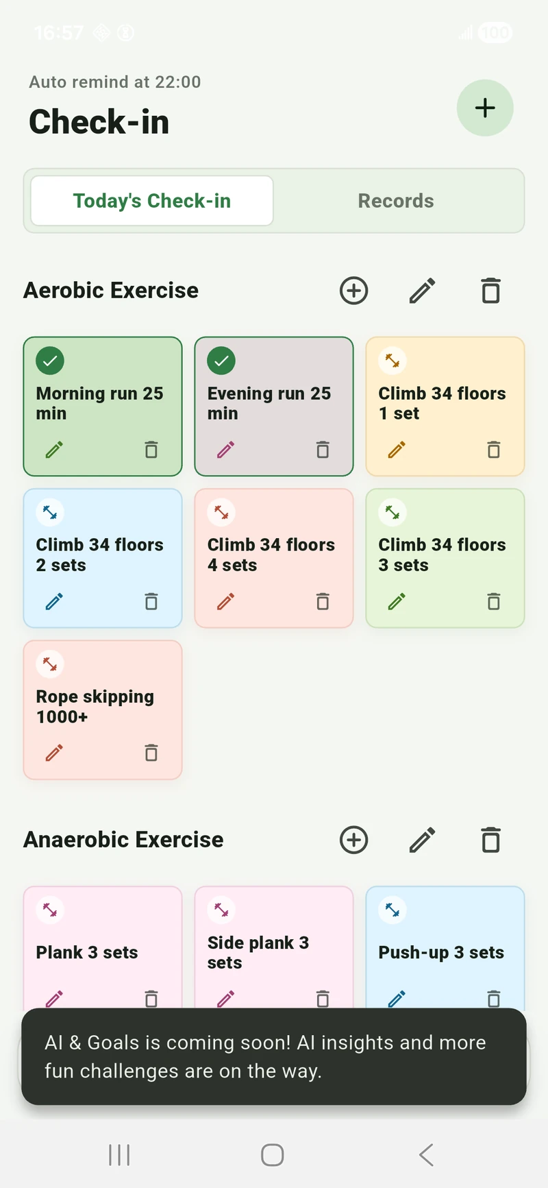AI & Goals screen in Movetic